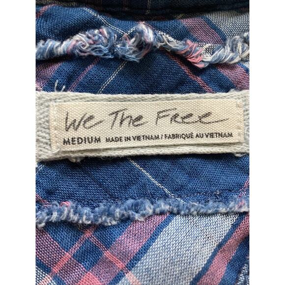 Free People Seeking Starlight Top Sz M NWT Blue Plaid Cotton Raw Hem grunge - Picture 4 of 10